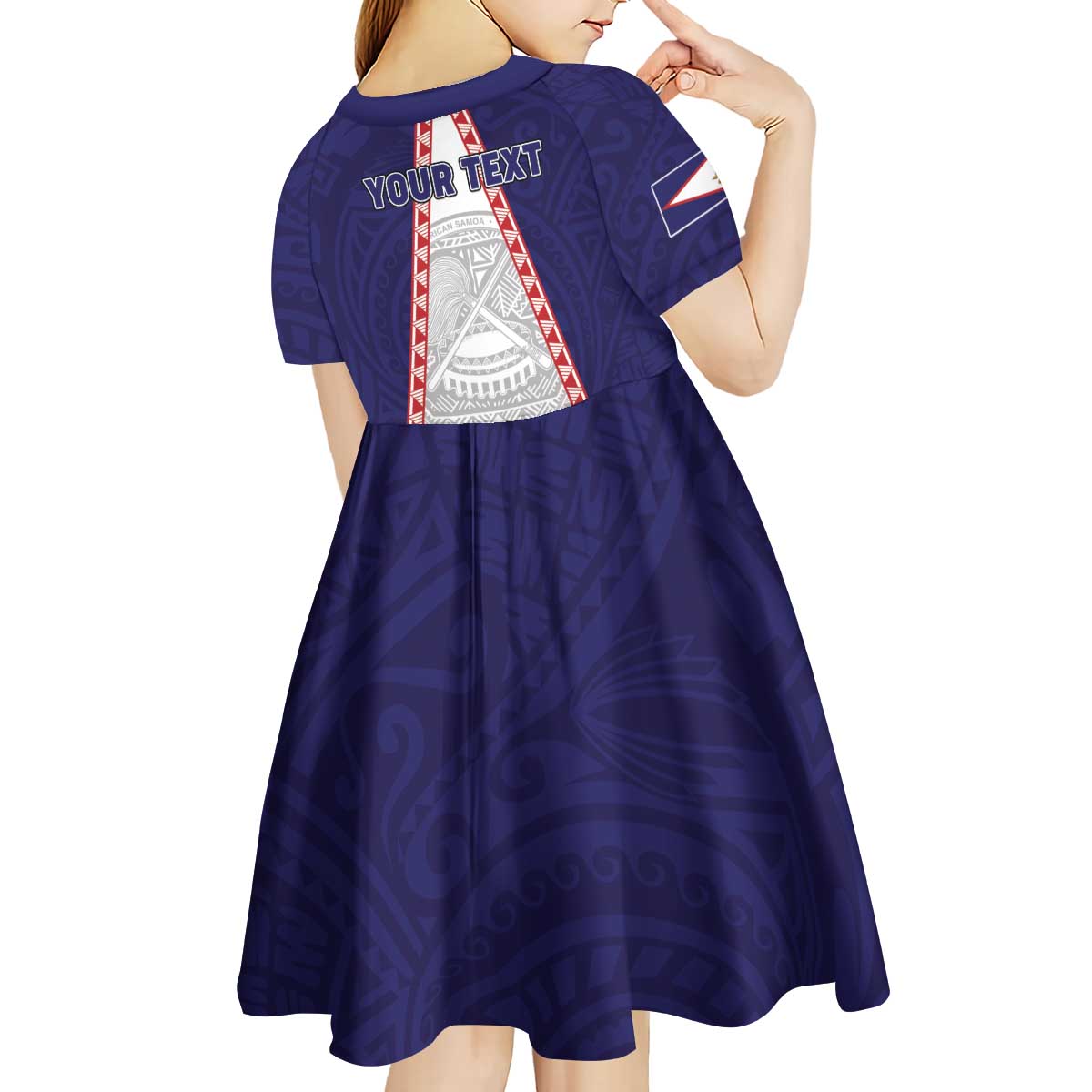 Personalised American Samoa Flag Day Kid Short Sleeve Dress Flag Style