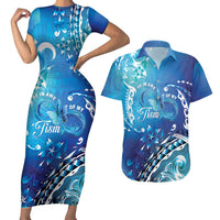 Polynesia Autism Awareness Couples Matching Short Sleeve Bodycon Dress and Hawaiian Shirt Be In Awe Of My 'Tism