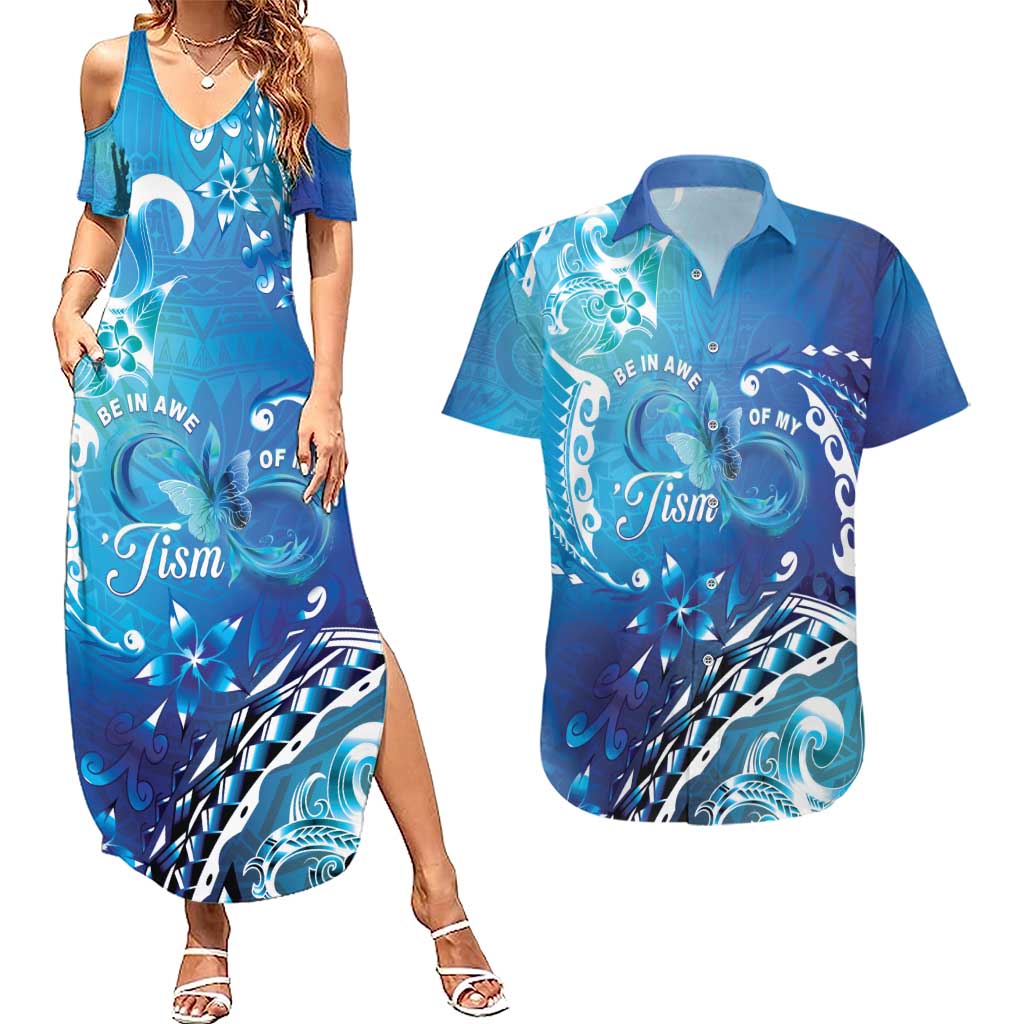Polynesia Autism Awareness Couples Matching Summer Maxi Dress and Hawaiian Shirt Be In Awe Of My 'Tism