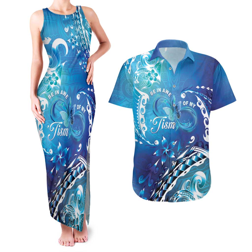 Polynesia Autism Awareness Couples Matching Tank Maxi Dress and Hawaiian Shirt Be In Awe Of My 'Tism