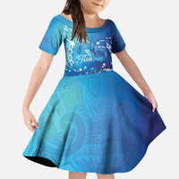 Polynesia Autism Awareness Family Matching Mermaid Dress and Hawaiian Shirt Be In Awe Of My 'Tism LT05 Daughter's Dress Blue - Polynesian Pride