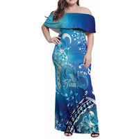 Polynesia Autism Awareness Family Matching Off Shoulder Maxi Dress and Hawaiian Shirt Be In Awe Of My 'Tism LT05 Mom's Dress Blue - Polynesian Pride