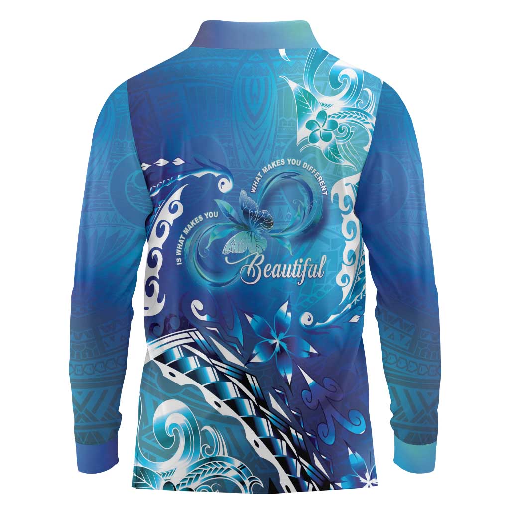 Polynesia Autism Awareness Long Sleeve Polo Shirt Be In Awe Of My 'Tism