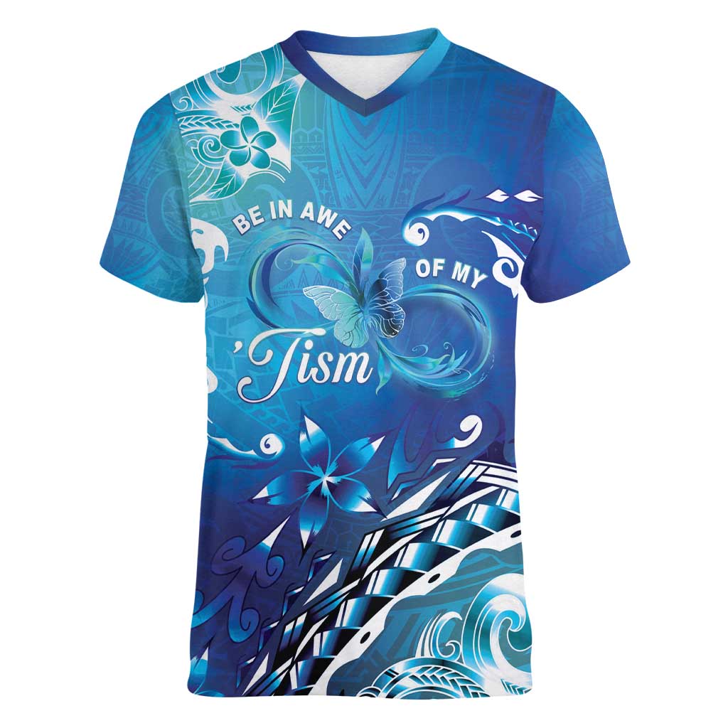 Polynesia Autism Awareness Women V-Neck T-Shirt Be In Awe Of My 'Tism