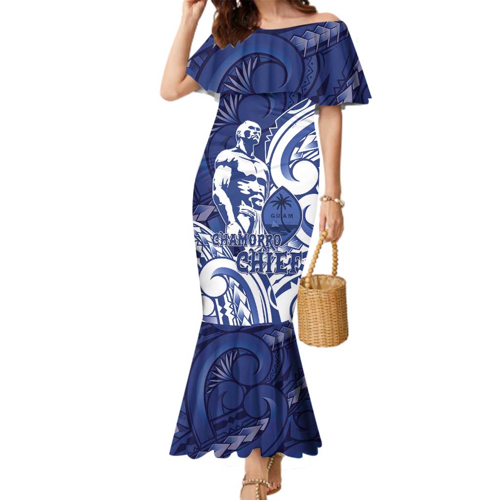 Guam Chief Kepuha Family Matching Mermaid Dress and Hawaiian Shirt Chamorro Pride LT05 Mom's Dress Blue - Polynesian Pride
