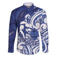 Guam Chief Kepuha Family Matching Off The Shoulder Long Sleeve Dress and Hawaiian Shirt Chamorro Pride LT05 Dad's Shirt - Long Sleeve Blue - Polynesian Pride