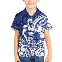 Guam Chief Kepuha Family Matching Off The Shoulder Long Sleeve Dress and Hawaiian Shirt Chamorro Pride LT05 Son's Shirt Blue - Polynesian Pride