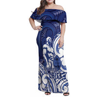 Guam Chief Kepuha Family Matching Off Shoulder Maxi Dress and Hawaiian Shirt Chamorro Pride LT05 Mom's Dress Blue - Polynesian Pride