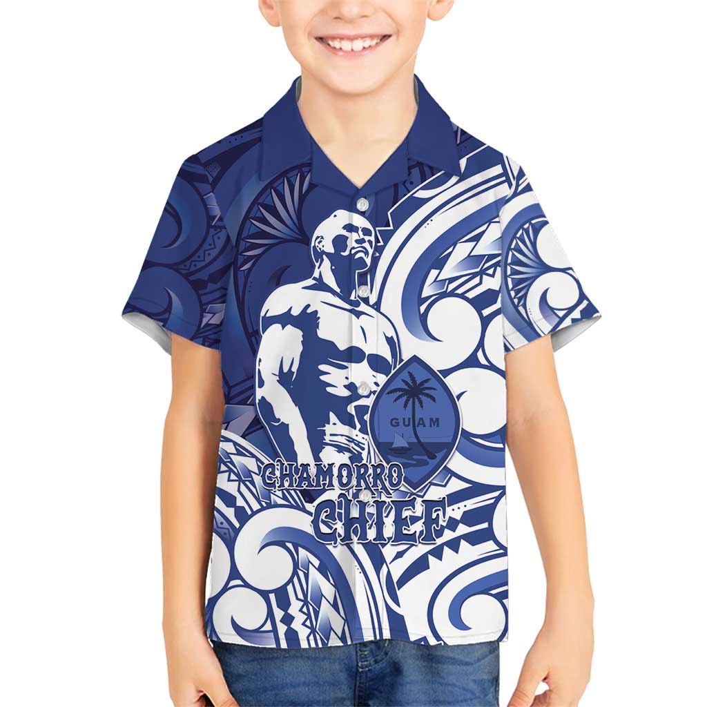 Guam Chief Kepuha Family Matching Off Shoulder Maxi Dress and Hawaiian Shirt Chamorro Pride LT05 Son's Shirt Blue - Polynesian Pride