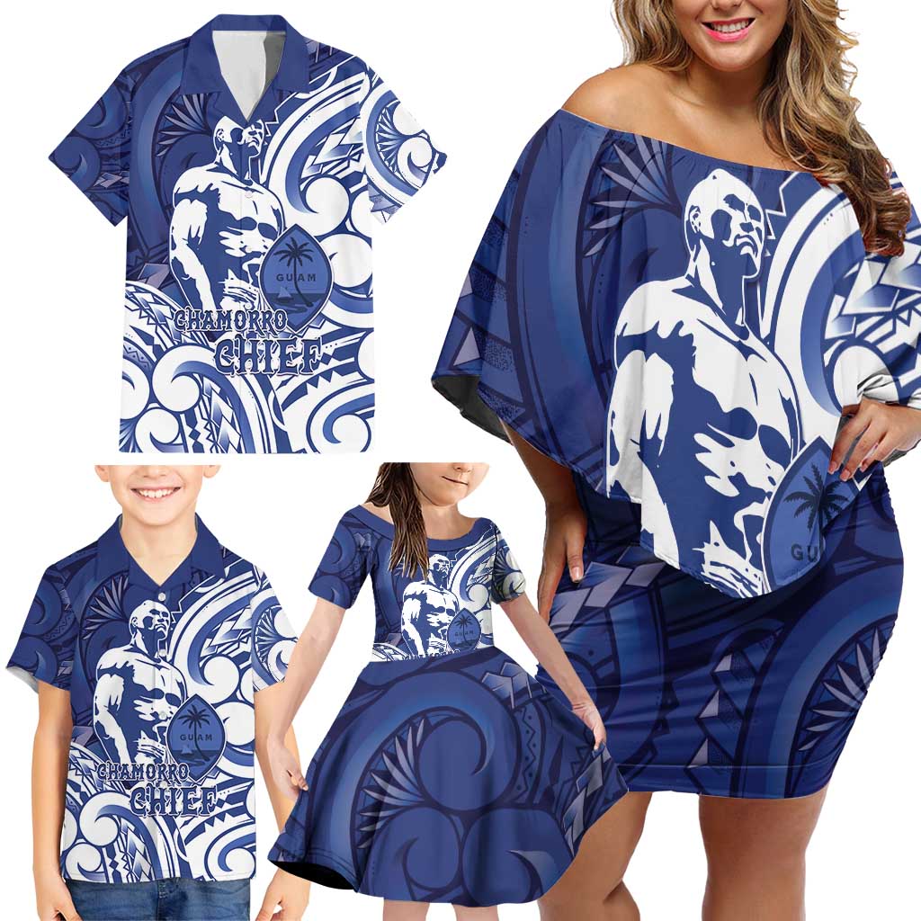 Guam Chief Kepuha Family Matching Off Shoulder Short Dress and Hawaiian Shirt Chamorro Pride LT05 - Polynesian Pride