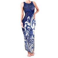 Guam Chief Kepuha Family Matching Tank Maxi Dress and Hawaiian Shirt Chamorro Pride LT05 Mom's Dress Blue - Polynesian Pride