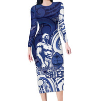 Guam Chief Kepuha Long Sleeve Bodycon Dress Chamorro Pride LT05 Long Dress Blue - Polynesian Pride