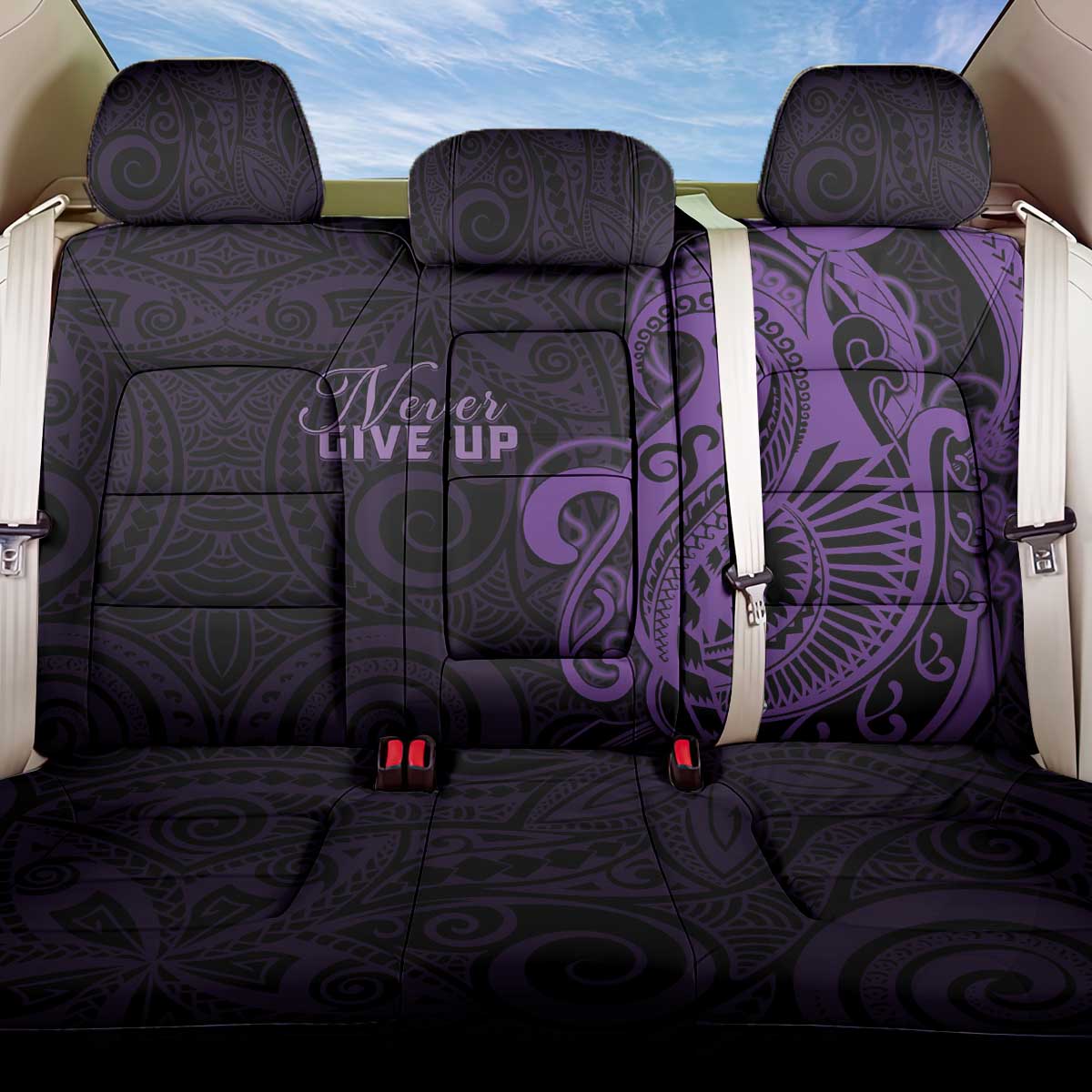 Lupus Warrior Back Car Seat Cover Never Give Up Polynesian Style