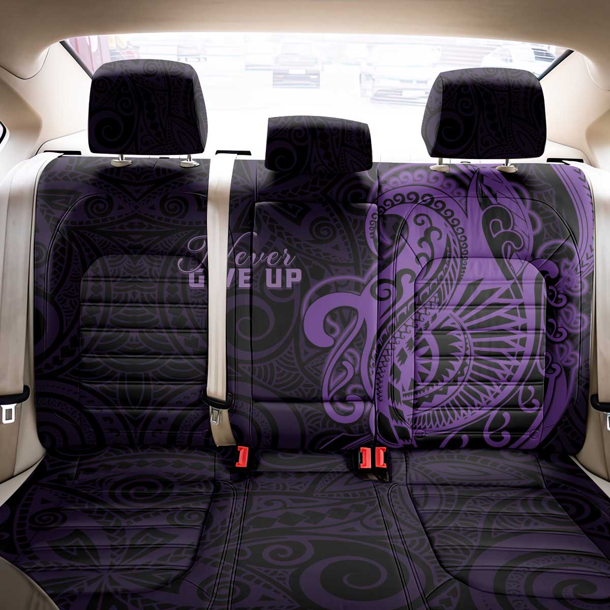 Lupus Warrior Back Car Seat Cover Never Give Up Polynesian Style