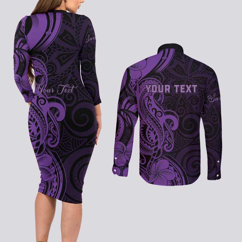 Personalised Lupus Warrior Couples Matching Long Sleeve Bodycon Dress and Long Sleeve Button Shirt Never Give Up Polynesian Style