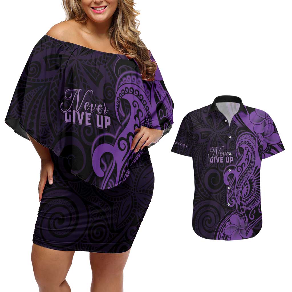 Personalised Lupus Warrior Couples Matching Off Shoulder Short Dress and Hawaiian Shirt Never Give Up Polynesian Style