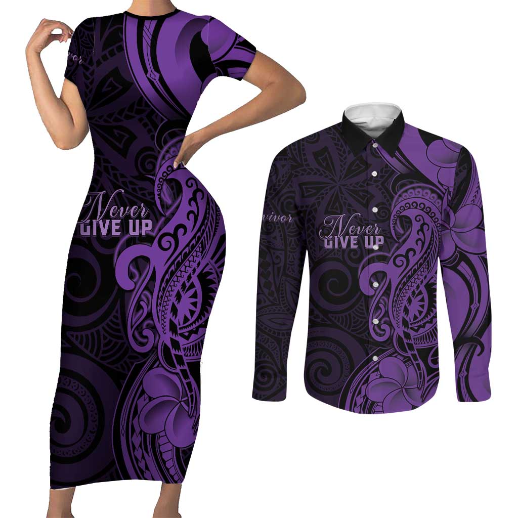 Personalised Lupus Warrior Couples Matching Short Sleeve Bodycon Dress and Long Sleeve Button Shirt Never Give Up Polynesian Style