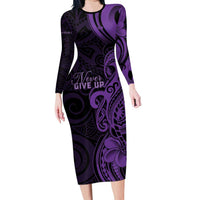 Personalised Lupus Warrior Family Matching Long Sleeve Bodycon Dress and Hawaiian Shirt Never Give Up Polynesian Style LT05 Mom's Dress Purple - Polynesian Pride