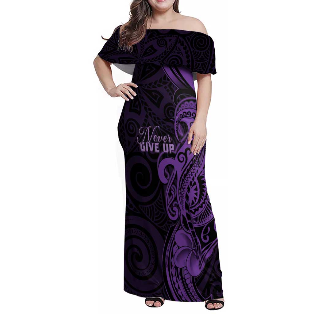 Personalised Lupus Warrior Family Matching Off Shoulder Maxi Dress and Hawaiian Shirt Never Give Up Polynesian Style LT05 Mom's Dress Purple - Polynesian Pride