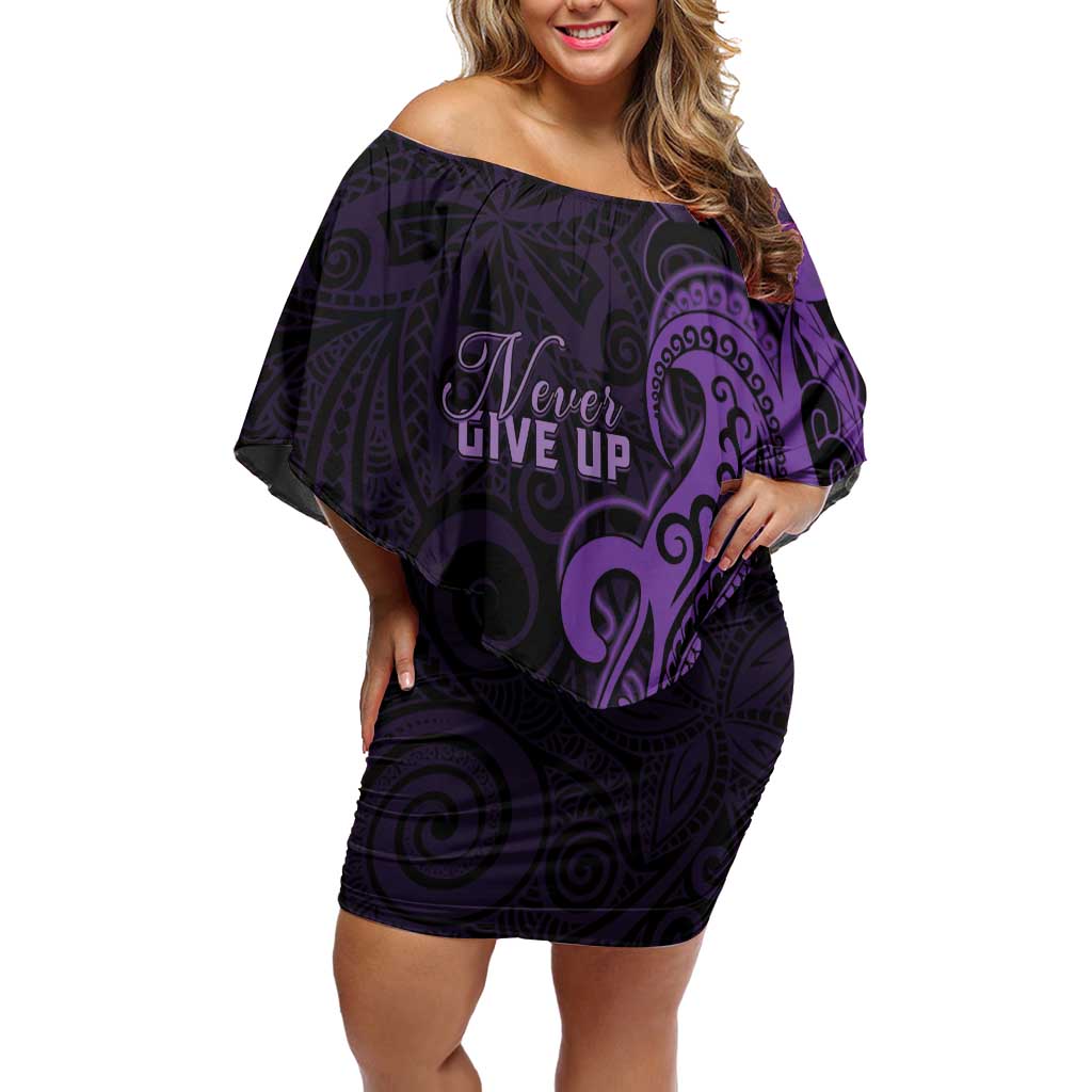 Personalised Lupus Warrior Family Matching Off Shoulder Short Dress and Hawaiian Shirt Never Give Up Polynesian Style LT05 Mom's Dress Purple - Polynesian Pride