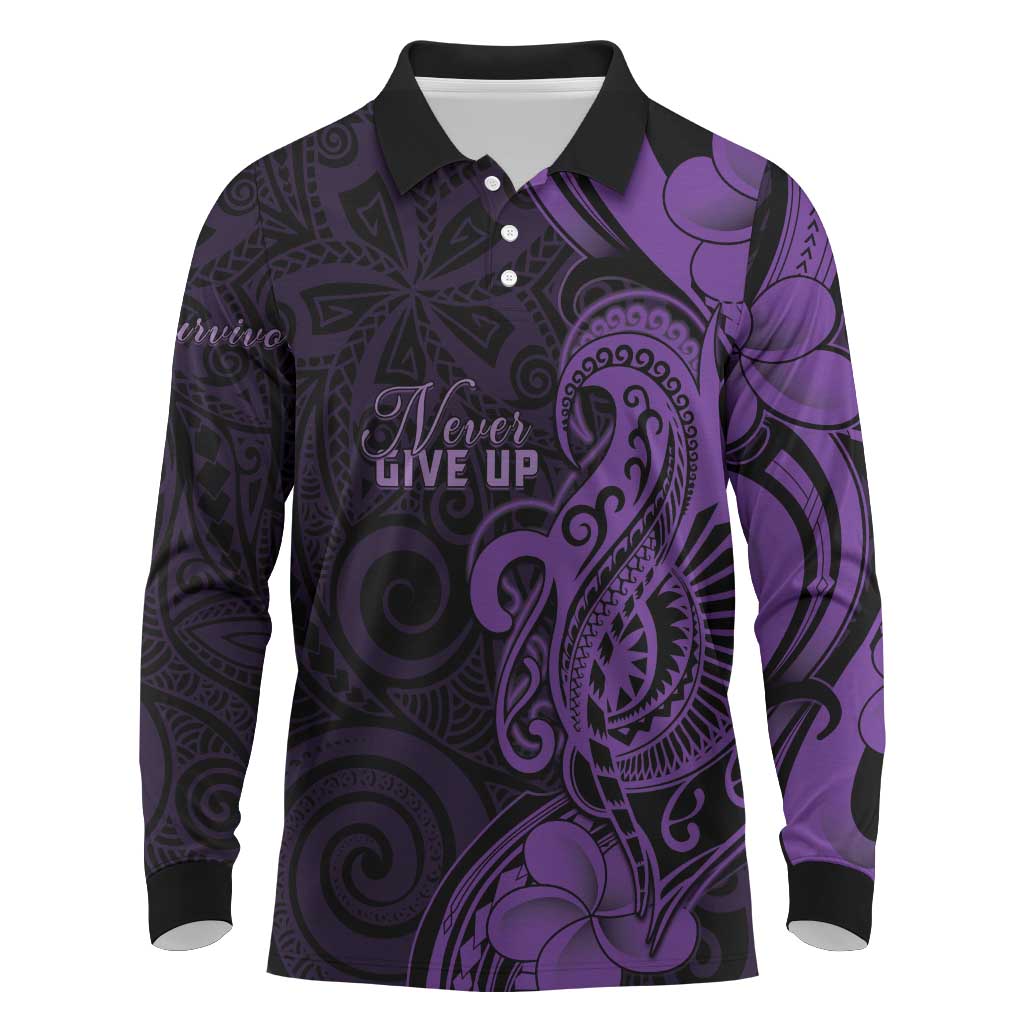 Personalised Lupus Warrior Long Sleeve Polo Shirt Never Give Up Polynesian Style LT05 Purple - Polynesian Pride