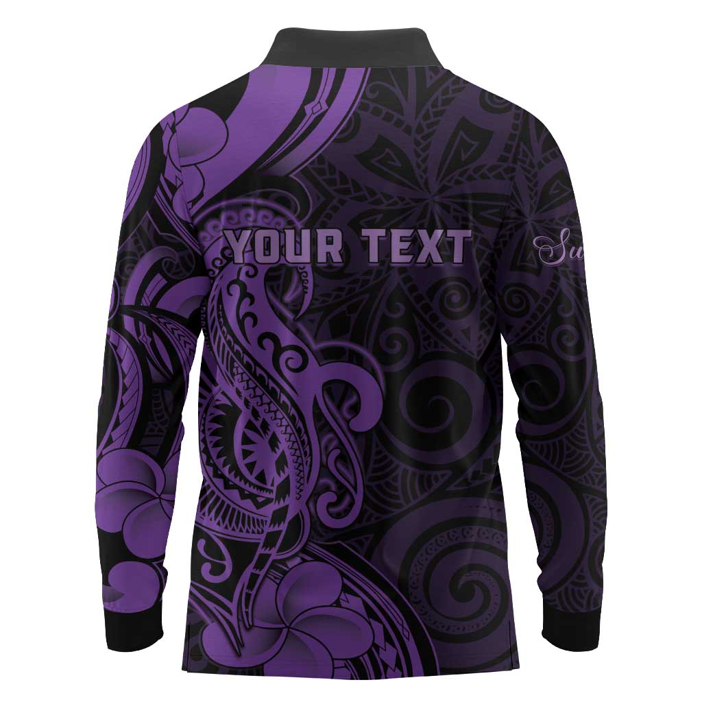 Personalised Lupus Warrior Long Sleeve Polo Shirt Never Give Up Polynesian Style LT05 - Polynesian Pride
