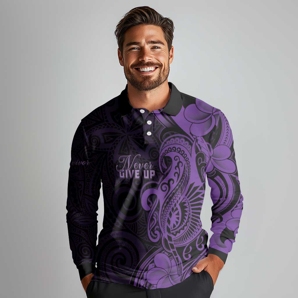 Personalised Lupus Warrior Long Sleeve Polo Shirt Never Give Up Polynesian Style LT05 - Polynesian Pride
