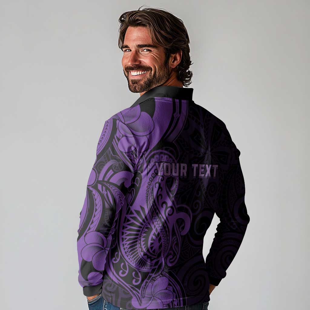 Personalised Lupus Warrior Long Sleeve Polo Shirt Never Give Up Polynesian Style LT05 - Polynesian Pride