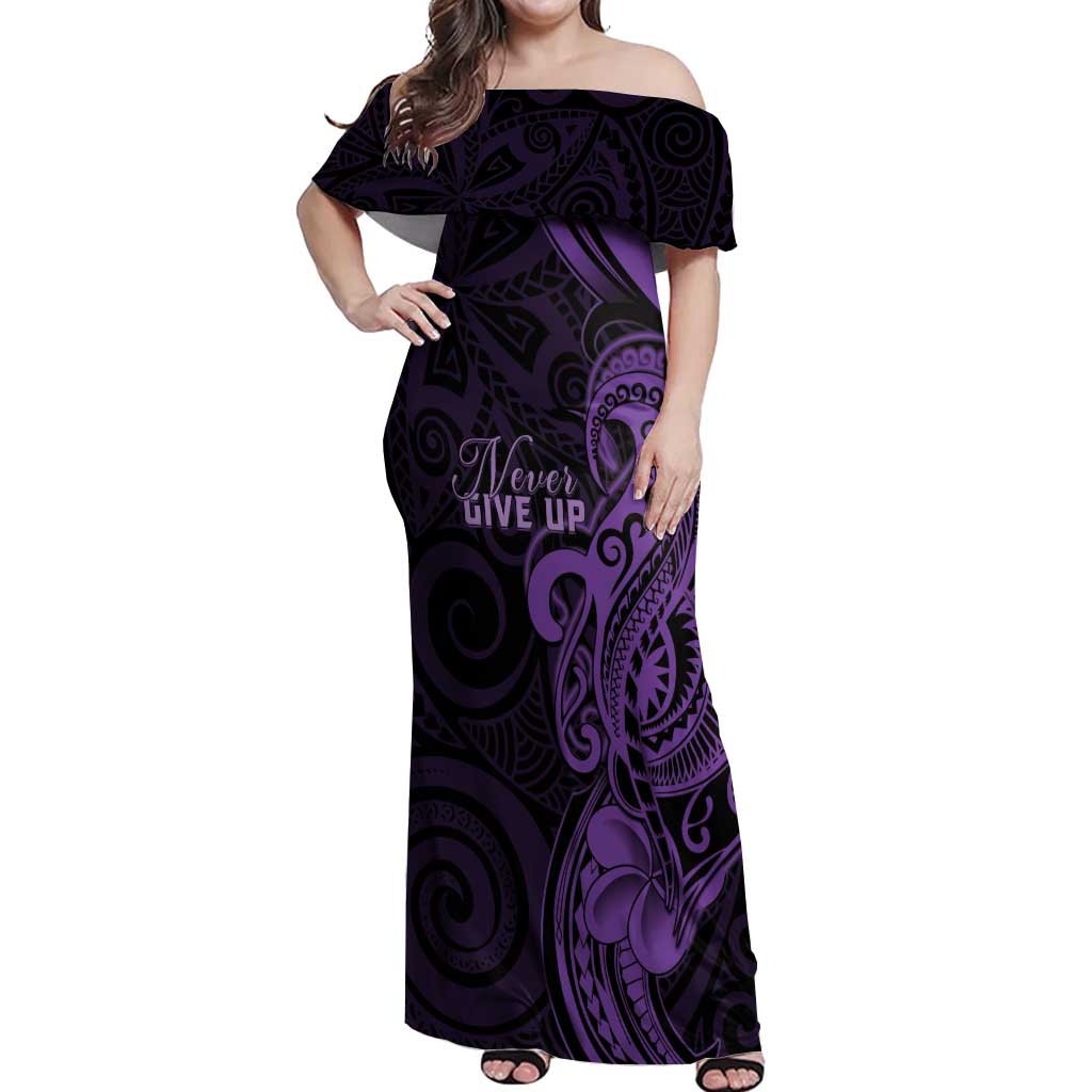 Personalised Lupus Warrior Off Shoulder Maxi Dress Never Give Up Polynesian Style LT05 Women Purple - Polynesian Pride