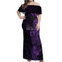 Personalised Lupus Warrior Off Shoulder Maxi Dress Never Give Up Polynesian Style LT05 Women Purple - Polynesian Pride