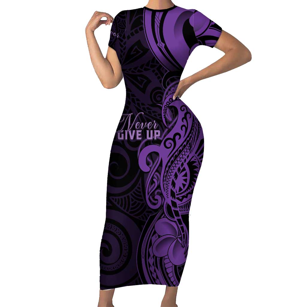 Personalised Lupus Warrior Short Sleeve Bodycon Dress Never Give Up Polynesian Style