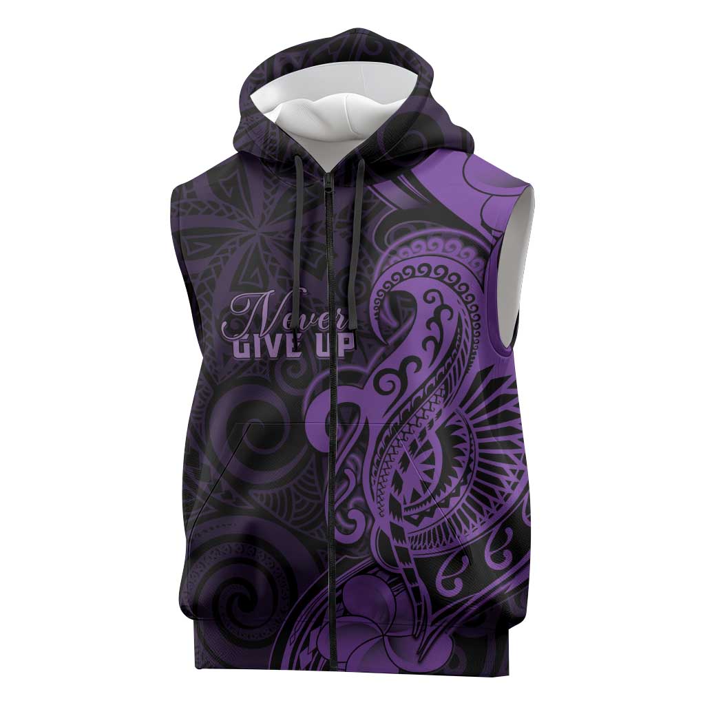 Personalised Lupus Warrior Sleeveless Zip Hoodie Never Give Up Polynesian Style LT05 Purple - Polynesian Pride