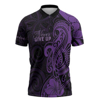 Personalised Lupus Warrior Zipper Polo Shirt Never Give Up Polynesian Style LT05 Purple - Polynesian Pride