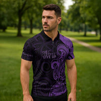 Personalised Lupus Warrior Zipper Polo Shirt Never Give Up Polynesian Style LT05 - Polynesian Pride