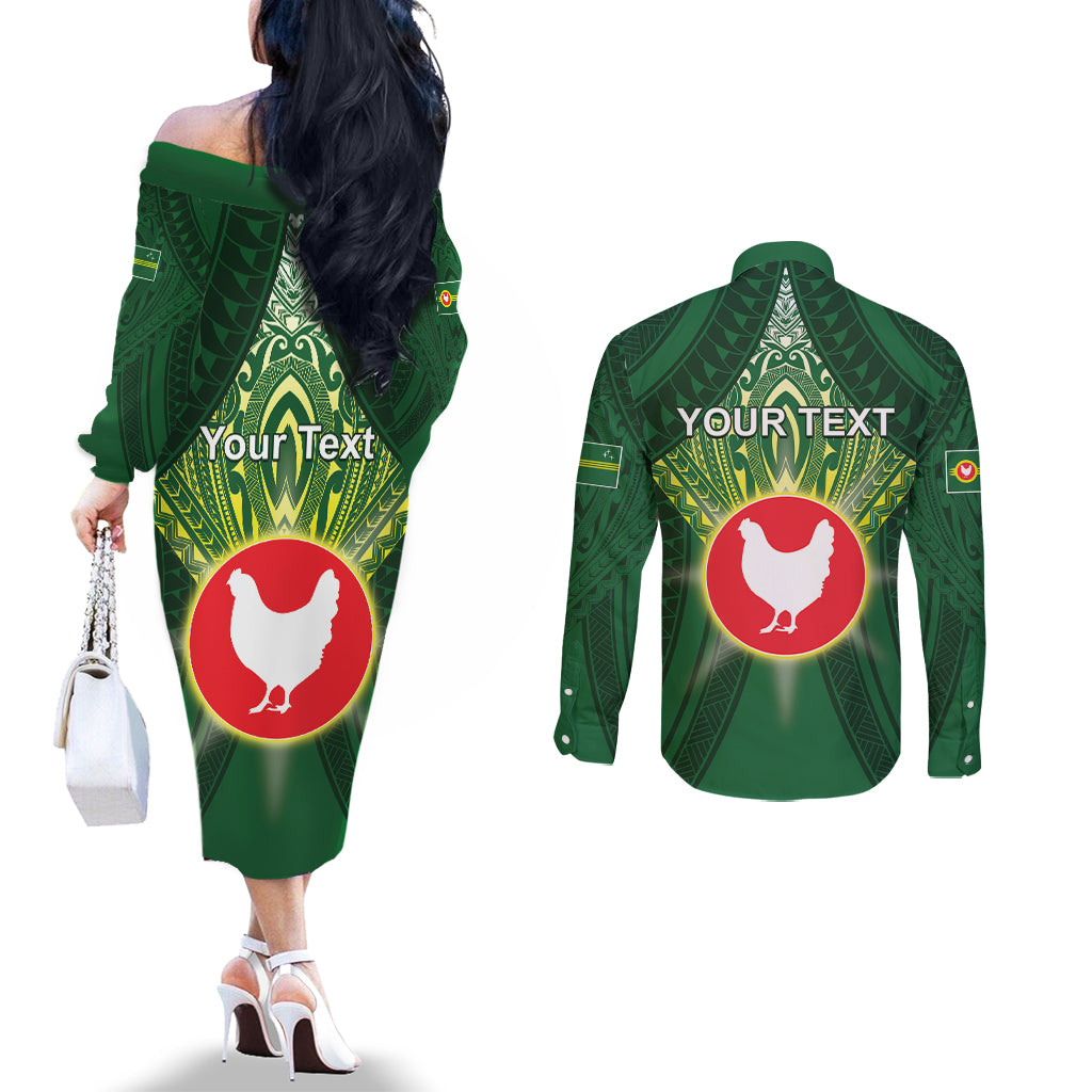 Personalized American Samoa Manu'a Cession Day Couples Matching Off The Shoulder Long Sleeve Dress and Long Sleeve Button Shirt With Polynesian Pattern