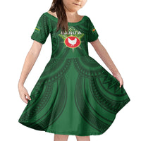 Personalized American Samoa Manu'a Cession Day Family Matching Off The Shoulder Long Sleeve Dress and Hawaiian Shirt With Polynesian Pattern LT05 Daughter's Dress Green - Polynesian Pride