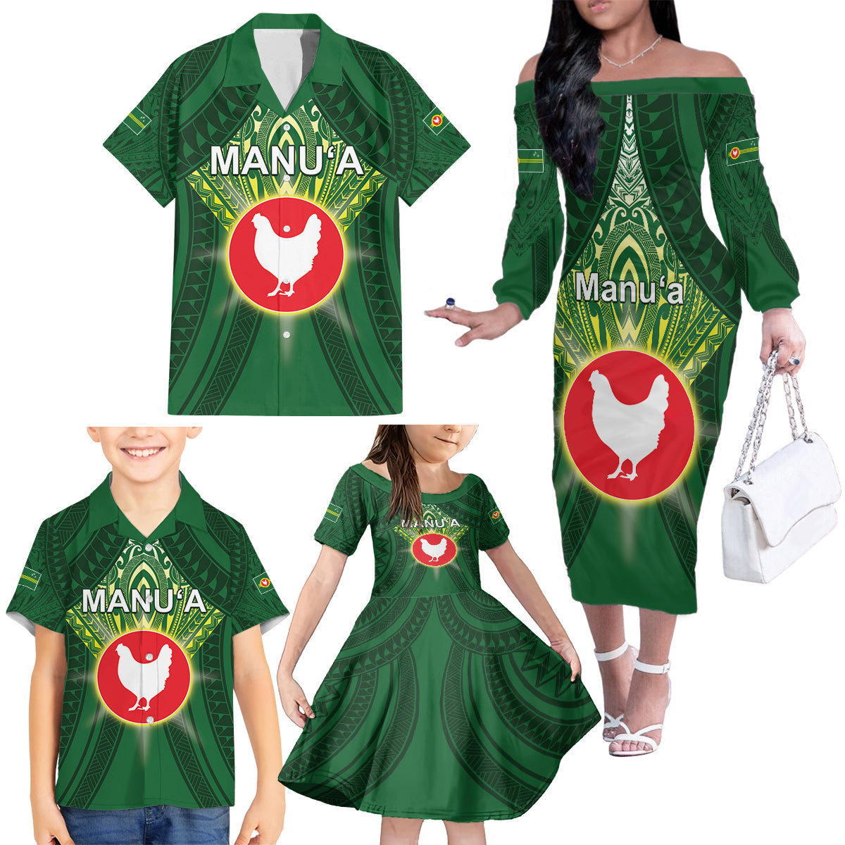 Personalized American Samoa Manu'a Cession Day Family Matching Off The Shoulder Long Sleeve Dress and Hawaiian Shirt With Polynesian Pattern LT05 - Polynesian Pride