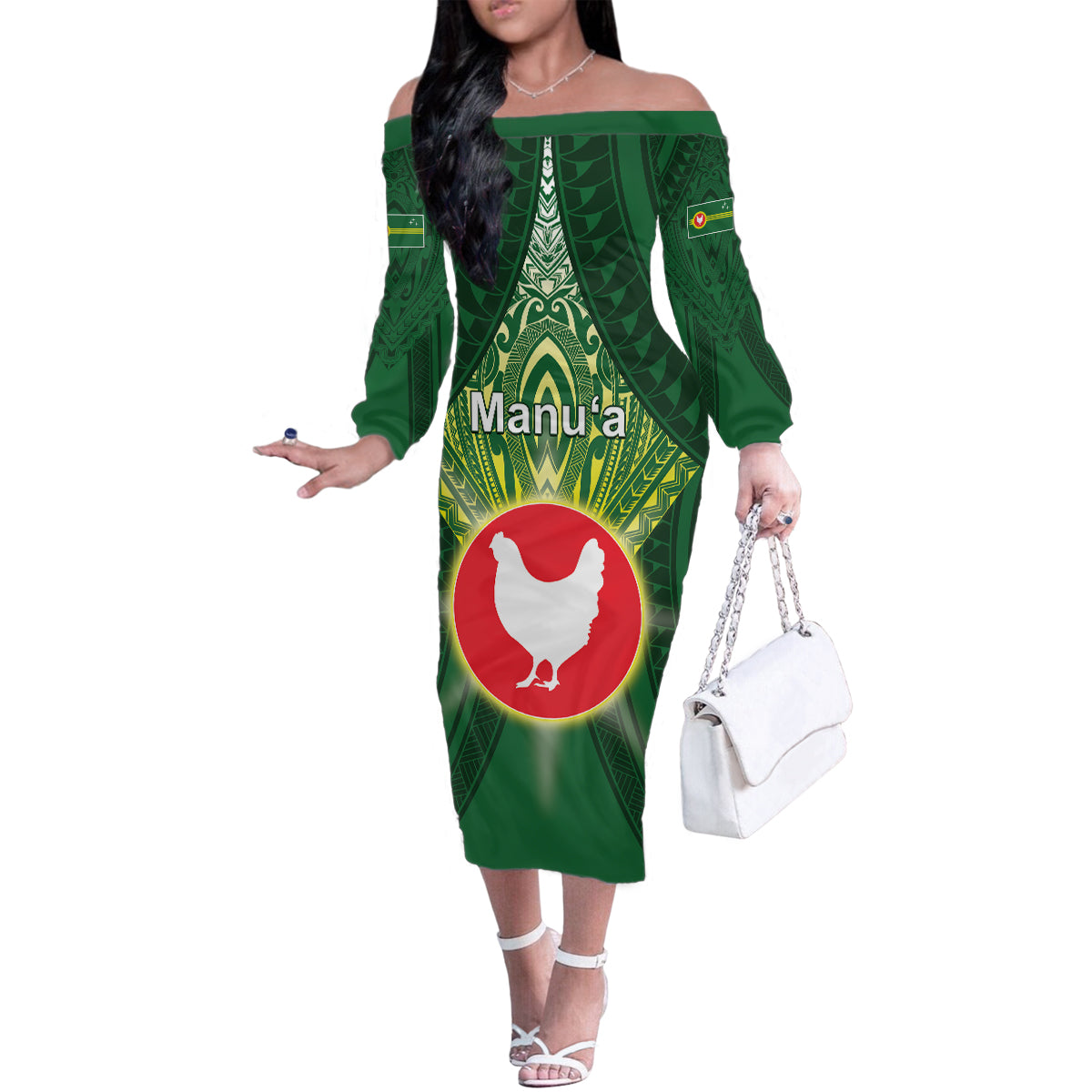Personalized American Samoa Manu'a Cession Day Family Matching Off The Shoulder Long Sleeve Dress and Hawaiian Shirt With Polynesian Pattern LT05 Mom's Dress Green - Polynesian Pride