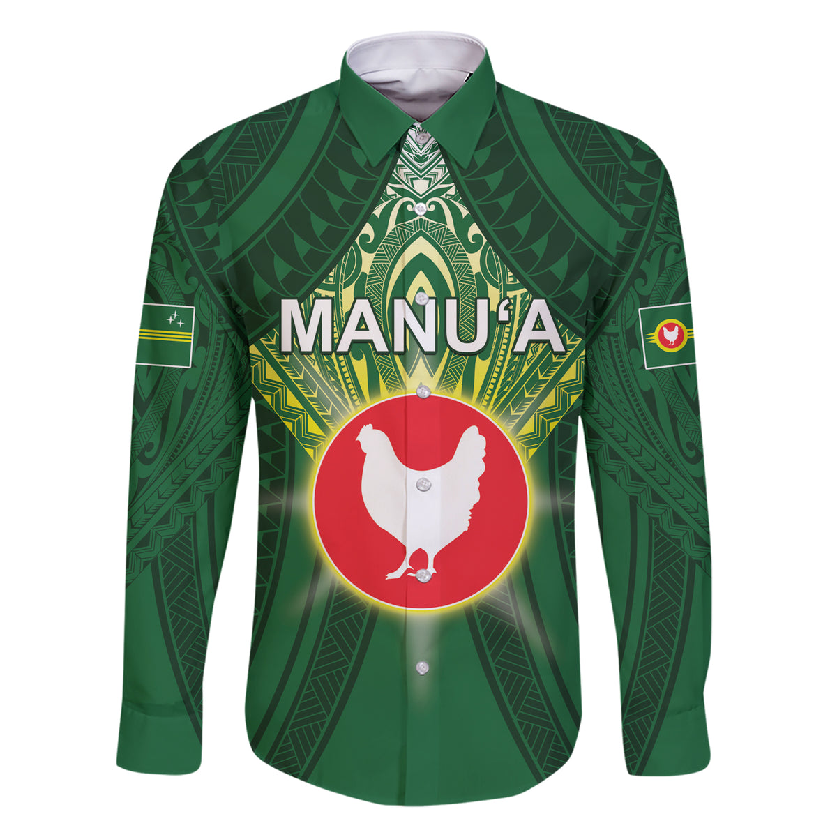 Personalized American Samoa Manu'a Cession Day Family Matching Short Sleeve Bodycon Dress and Hawaiian Shirt With Polynesian Pattern LT05 Dad's Shirt - Long Sleeve Green - Polynesian Pride