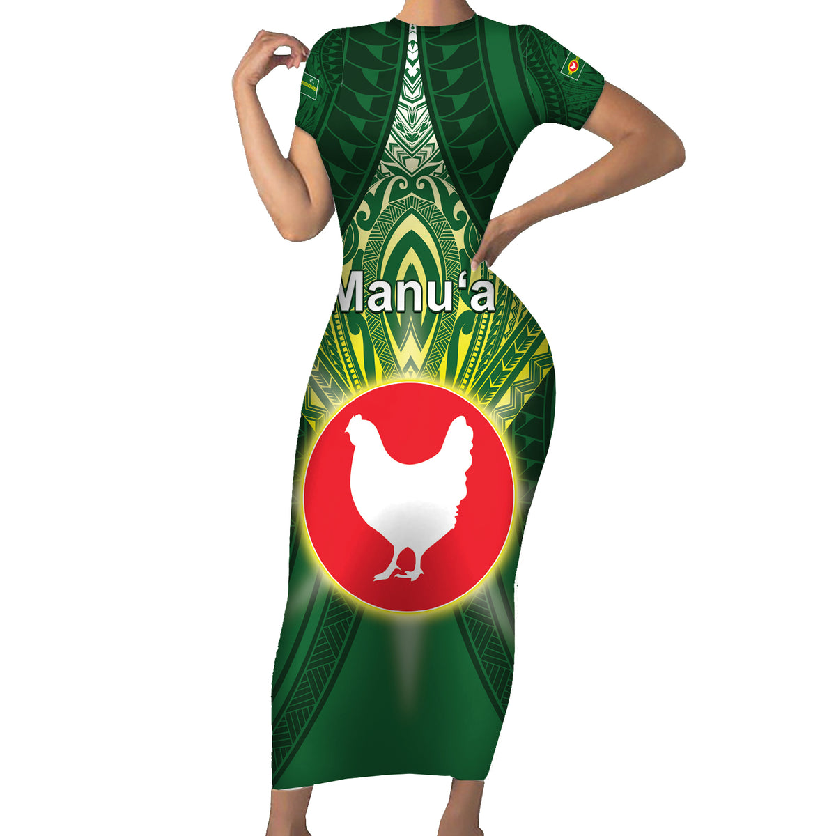 Personalized American Samoa Manu'a Cession Day Family Matching Short Sleeve Bodycon Dress and Hawaiian Shirt With Polynesian Pattern LT05 Mom's Dress Green - Polynesian Pride