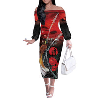 Papua New Guinea Remembrance Day Family Matching Off The Shoulder Long Sleeve Dress and Hawaiian Shirt Lest We Forget LT05 Mom's Dress Red - Polynesian Pride
