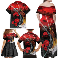 Papua New Guinea Remembrance Day Family Matching Off Shoulder Maxi Dress and Hawaiian Shirt Lest We Forget LT05 - Polynesian Pride