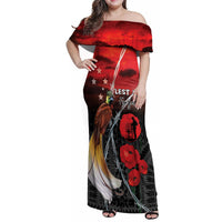 Papua New Guinea Remembrance Day Family Matching Off Shoulder Maxi Dress and Hawaiian Shirt Lest We Forget LT05 Mom's Dress Red - Polynesian Pride