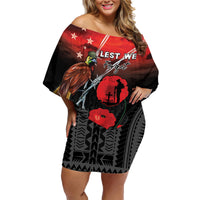Papua New Guinea Remembrance Day Family Matching Off Shoulder Short Dress and Hawaiian Shirt Lest We Forget LT05 Mom's Dress Red - Polynesian Pride