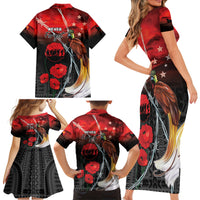 Papua New Guinea Remembrance Day Family Matching Short Sleeve Bodycon Dress and Hawaiian Shirt Lest We Forget LT05 - Polynesian Pride