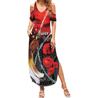 Papua New Guinea Remembrance Day Family Matching Summer Maxi Dress and Hawaiian Shirt Lest We Forget LT05 Mom's Dress Red - Polynesian Pride