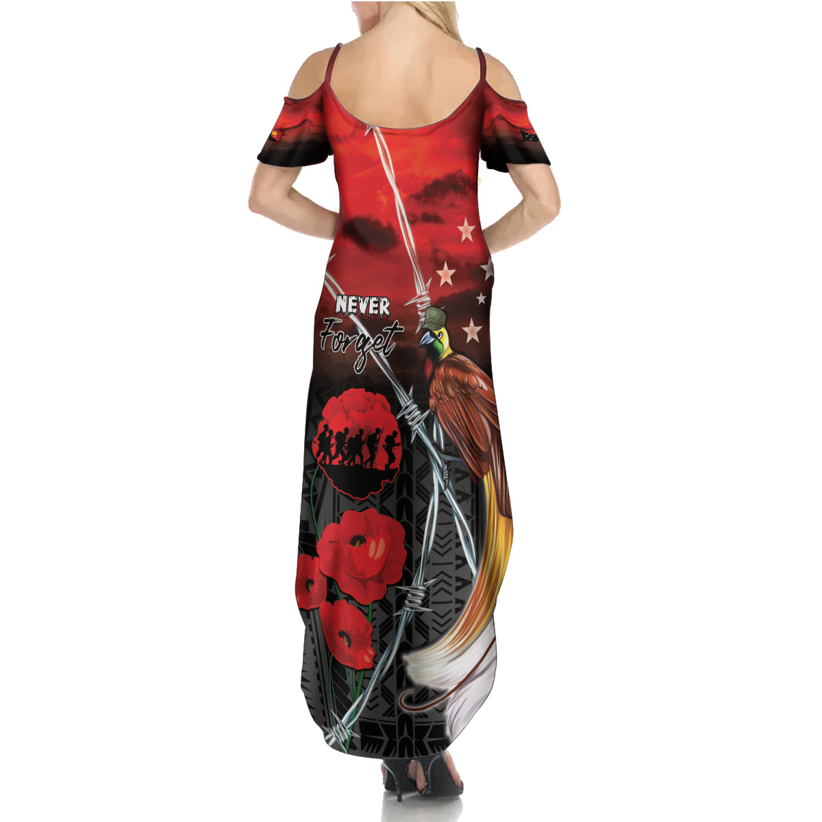 Papua New Guinea Remembrance Day Family Matching Summer Maxi Dress and Hawaiian Shirt Lest We Forget LT05 - Polynesian Pride