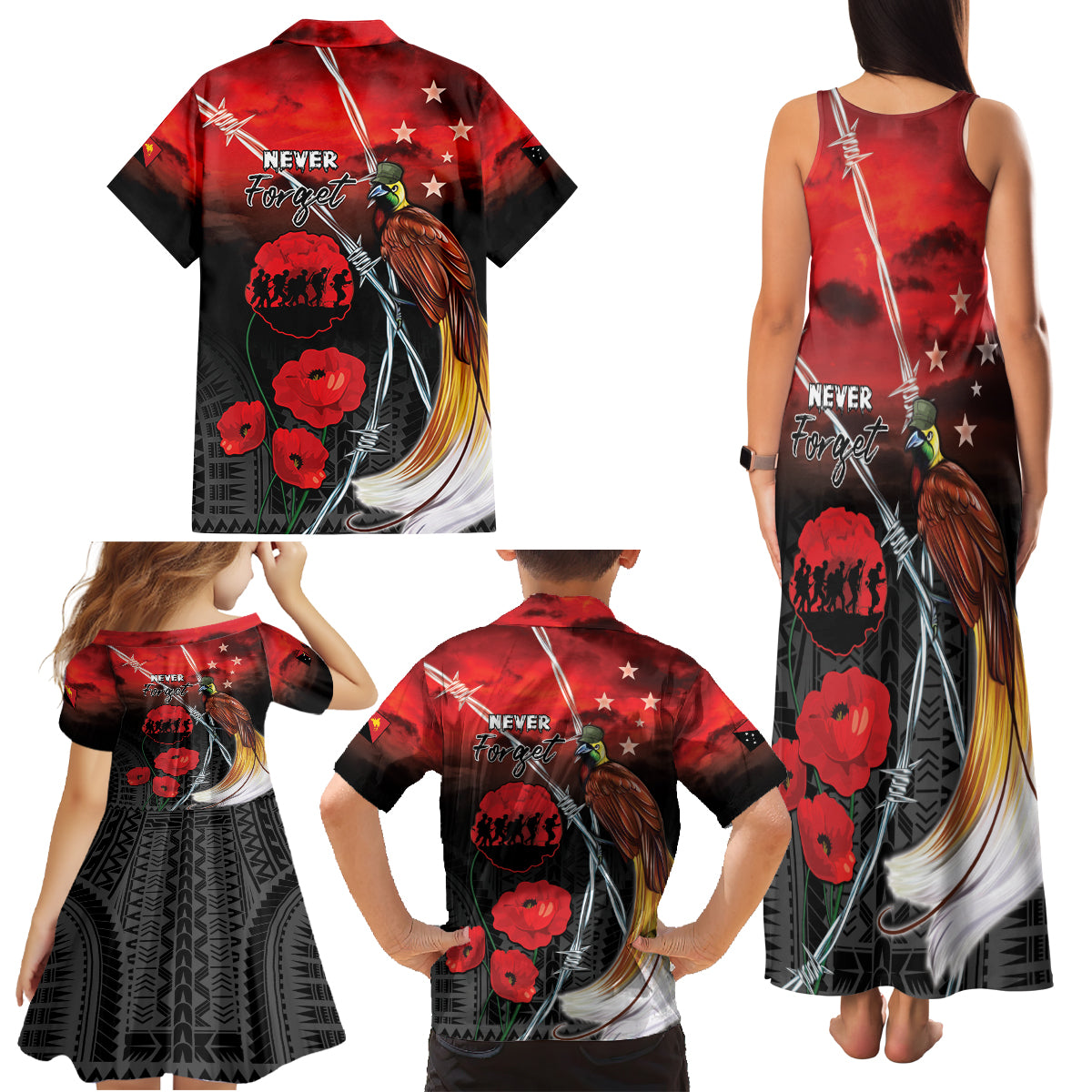 Papua New Guinea Remembrance Day Family Matching Tank Maxi Dress and Hawaiian Shirt Lest We Forget LT05 - Polynesian Pride