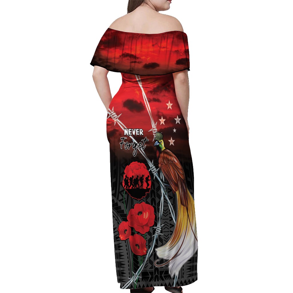 Papua New Guinea Remembrance Day Off Shoulder Maxi Dress Lest We Forget LT05 - Polynesian Pride