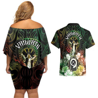 Vanuatu Happy Assumption Day Couples Matching Off Shoulder Short Dress and Hawaiian Shirt LT05 - Polynesian Pride
